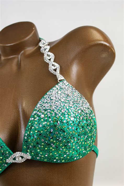 Npc Ifbb Competition Bikini Sparkling Emerald Bikini Suit Etsy