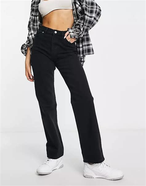 Monki Taiki High Waist Straight Leg Jean In Wash Black Asos In 2022