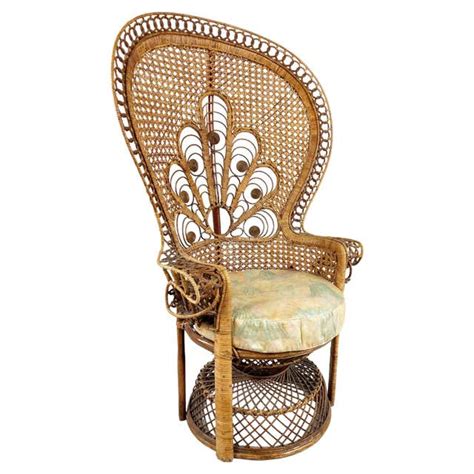 Large Vintage Bohemian 1970s Wicker Emmanuel Peacock Chair For Sale At