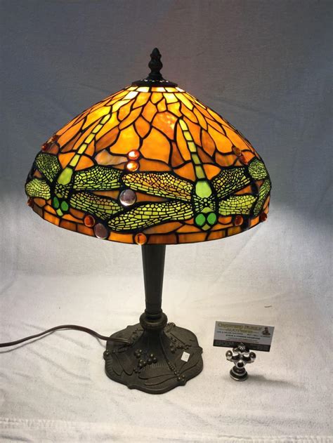 Sold Price Vintage Composite Stained Glass Tiffany Style Dragonfly Table Lamp With Cast Base