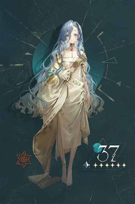 An Anime Character With Blue Hair And Long White Hair Standing In Front