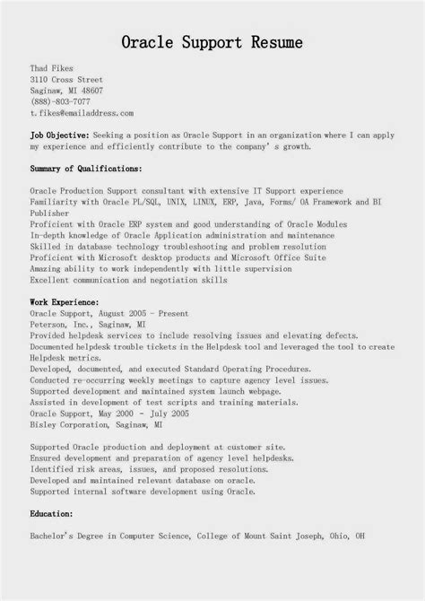 Resume Samples Oracle Support Resume Sample