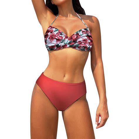 Aqitti Women High Waisted Bikini Front Swimsuits Lace Up Bikini Tops