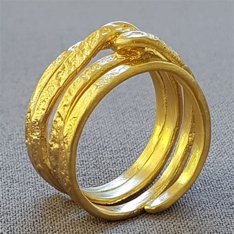 18k Gold Rings For Women Unique Hammered Wedding Band Thumb Etsy