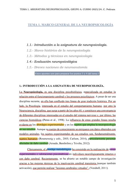 Todo Escrito Tema Marco General De La Neuropsicolog A Estos