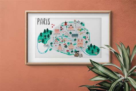 Paris Illustrated Map City Map Illustration Art Print Wall Decor