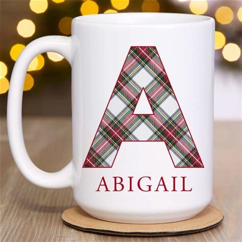 Classic Holiday Plaid Personalized Christmas Coffee Mug Large