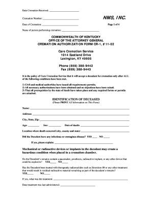 Cremation Authorization Form Fill And Sign Printable Template Online