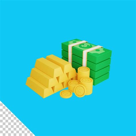 Premium Psd 3d Rendering Money And Gold Bars Isolated Useful For