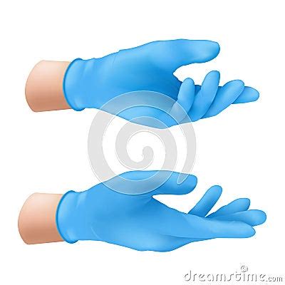 Human Hands Wearing Blue Latex Medical Gloves Realistic Vector