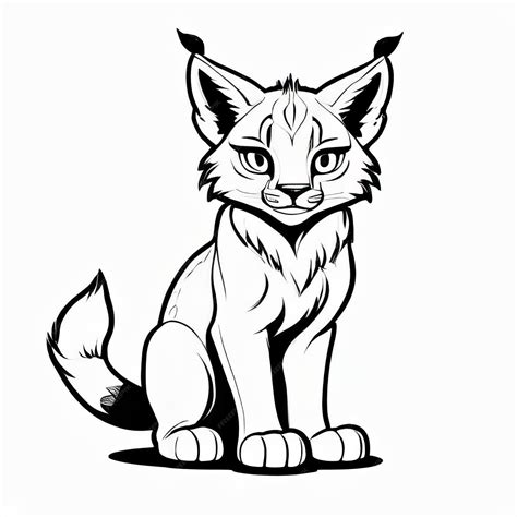 Lynx Outline Black And White Cute Coloring Book Premium Ai Generated