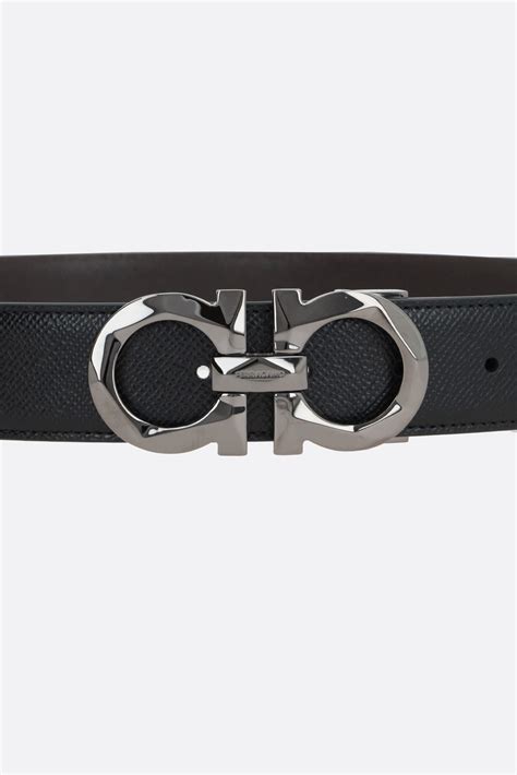 Ferragamo Gancini Grainy Leather Reversible Belt Black A