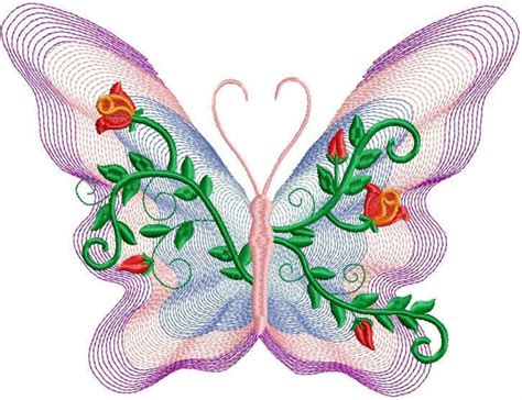 Rose butterfly embroidery design