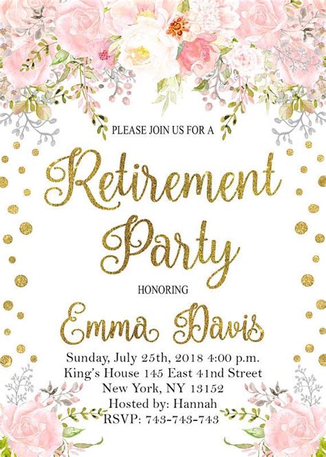 Editable Retirement Party Invitation Floral Retirement Party Invitation Template Blush Pink