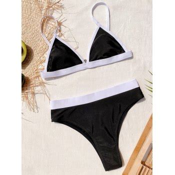 Emmiol Free Shipping Contrast Trim Bikini Set Black M In Bikini