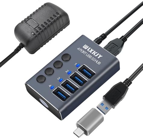 RSHTECH Hub USB 3 0 Alimentato In Alluminio Con Alimentatore Da 36W 12V