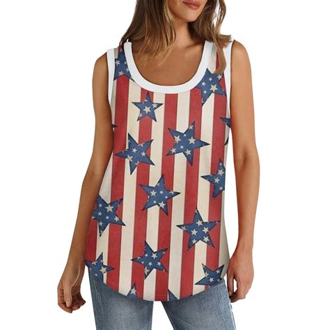 Knosfe Patriotic Tank Tops For Women Summer Sleeveless Independence Day