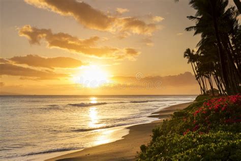 Beautiful Tropical Sunset At Kaanapali Beach In Maui Hawaii Stock Photo