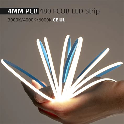 Fcob 4mm 480 led cob flexível tira conduzida luz de alta densidade fob