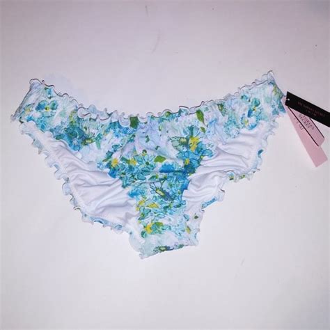Victoria S Secret Swim Victoria Secret Swim Bikini Bottom Xs Ruffle Cheeky White Blue Floral