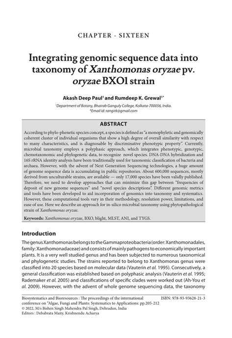 PDF Integrating Genomic Sequence Data Into Taxonomy Of Xanthomonas