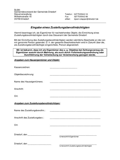 Fillable Online Formular Fr Zustellungsbevollmchtigter Doc Fax Email