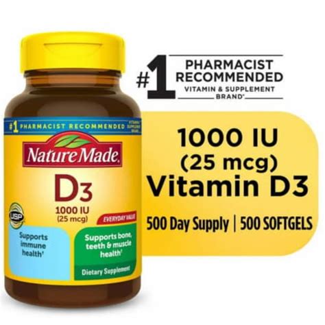 Nature Made Vitamin D3 1000 Iu 25 Mcg Softgels 500 Softgels King