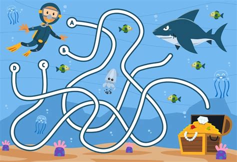 Jeu de puzzle labyrinthe pour enfants avec dessin animé mignon requin