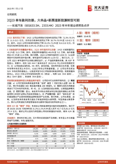 2023年半年报业绩预告点评：2q23单车盈利改善，大单品新渠道新能源转型可期