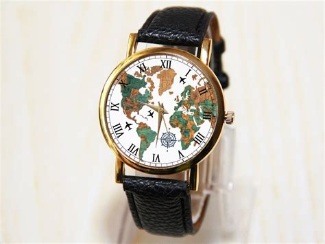 Wristwatch World Map Wrist Watch Globe Watch Earth Travel Etsy