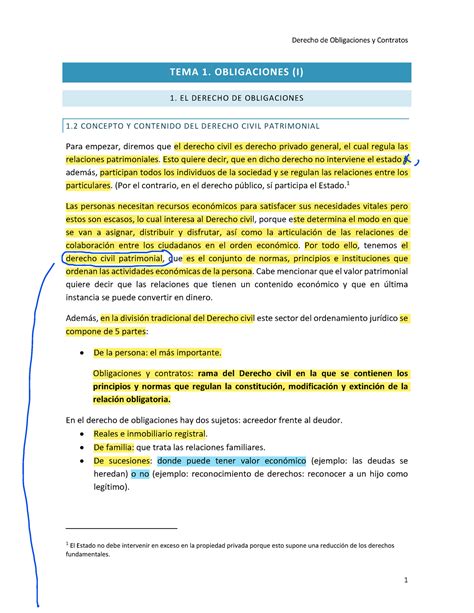 Tema 1 Oyc Apuntes Tema 1 Derecho De Obligaciones Y Contratos Tema 1 Obligaciones I El