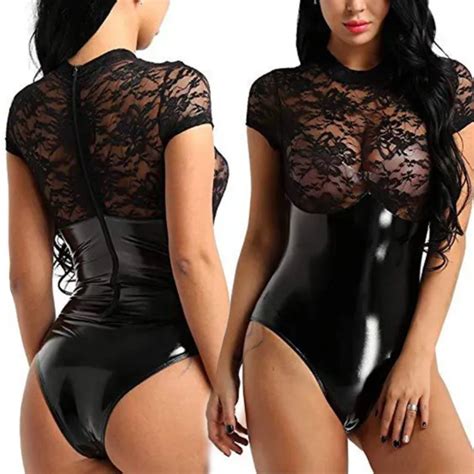 COMBINAISON DE JEU Look Humide Dentelle See Through Rompers Lingerie