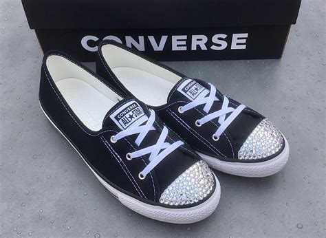 Black Converse Ballet Canvas Low Top Slip On Lace Bride Bridal w ...