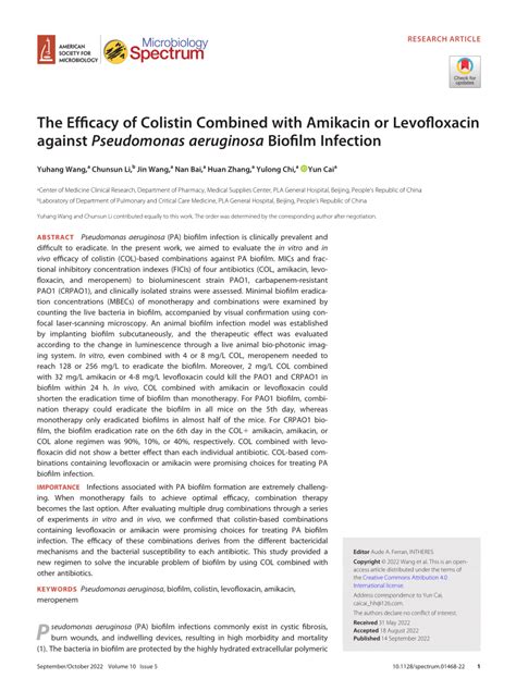 Pdf The Efficacy Of Colistin Combined With Amikacin Or Levofloxacin