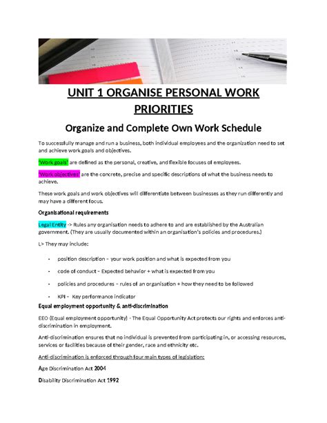 Bsbpef402 Develop Personal Work Priorities 5