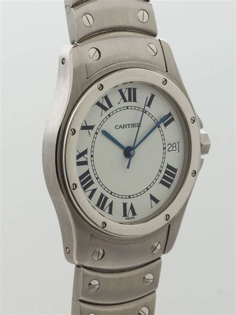 Cartier Stainless Steel Santos Ronde Wristwatch At Stdibs Cartier