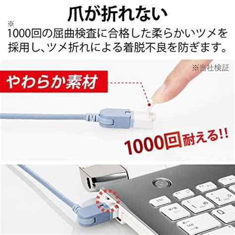 エレコム Lanケーブル Cat6a スイング式コネクタ ツメが折れない 爪折れ防止コネクタ Cat6a対応 スリム ブルー Ld