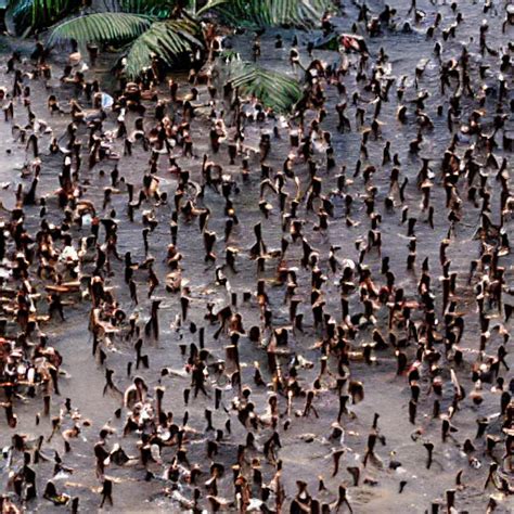 Aerial Hd Photograph Of A Crowd Of Sentinelese Tribe Stable Diffusion