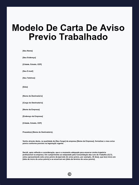Modelo De Carta De Aviso Previo Trabalhado