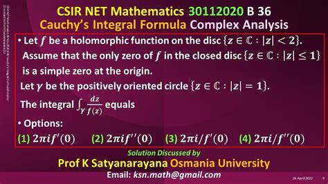 Csir Net Mathematics 30 Nov 2020 B 36 Cauchys Int Formula Soln