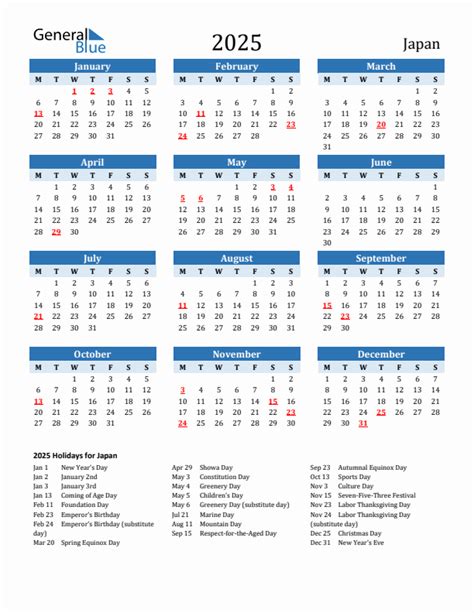 2025 Japan Calendar With Holidays