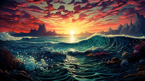 PC Wallpaper 4K - Enchanting Ocean Sunset: A Colorful Fantasy Voyage ...