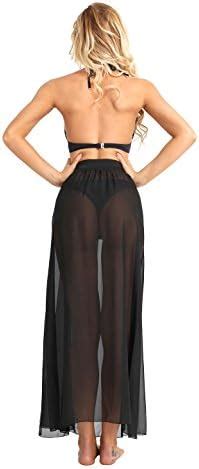 FEESHOW Damen Strandrock Chiffon Transparent Cover Up Bikini Strandkleider Boho Sommerkleider