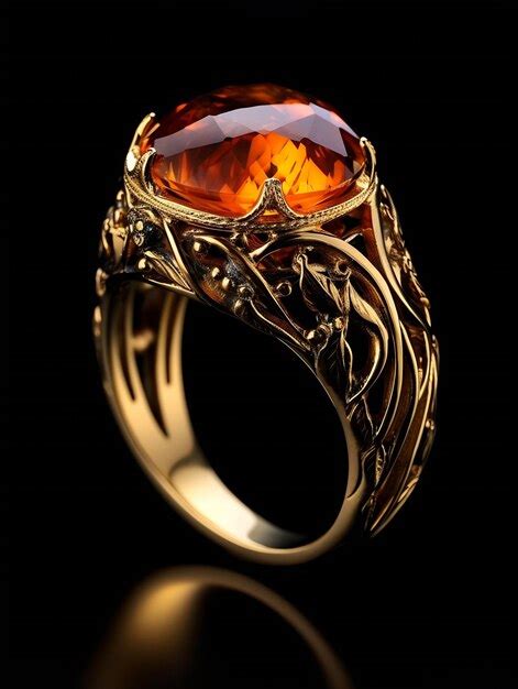 Premium Photo Generative Ai Luxurious Gold Ring With Amber Isolated