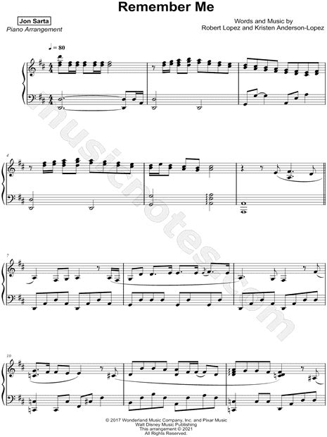 Jon Sarta Remember Me Sheet Music Piano Solo In D Major Download