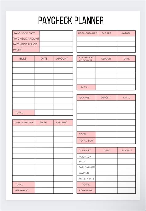 Paycheck Budget Planner Printable Budget By Paycheck Worksheet Biweekly