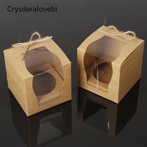 Pcs Brown Kraft Paper Cupcake Box Cake Box With Window Wedding