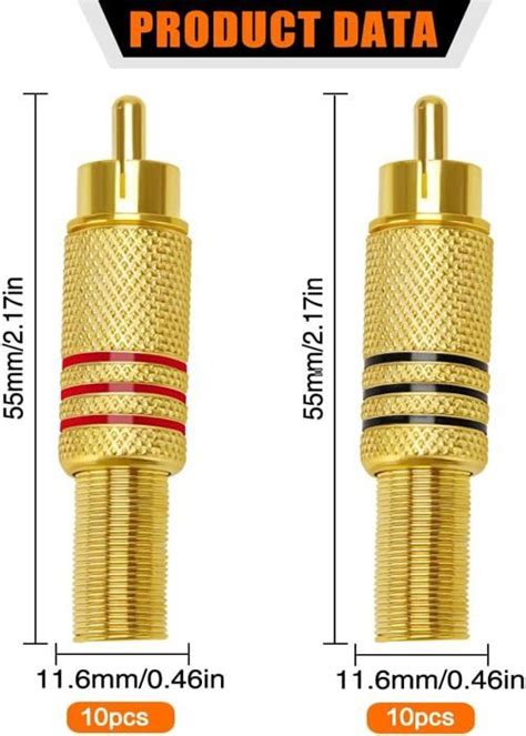 RCA mâle sans soudure 10 noir 10 rouge 20 Pièces RCA Connecteur