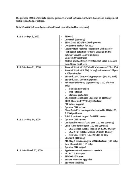 Sd Wan Software Feature Cheat Sheet Pdf 4 G Computer Network