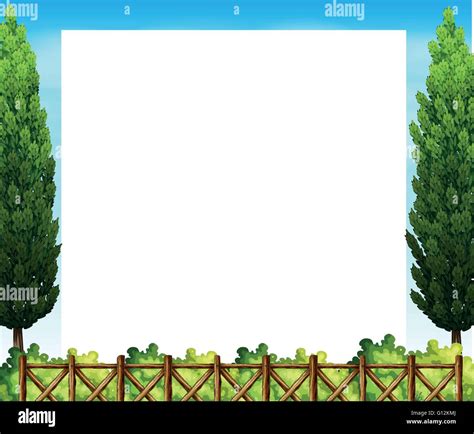 Border design with tree and fence illustration Stock Vector Image & Art ...